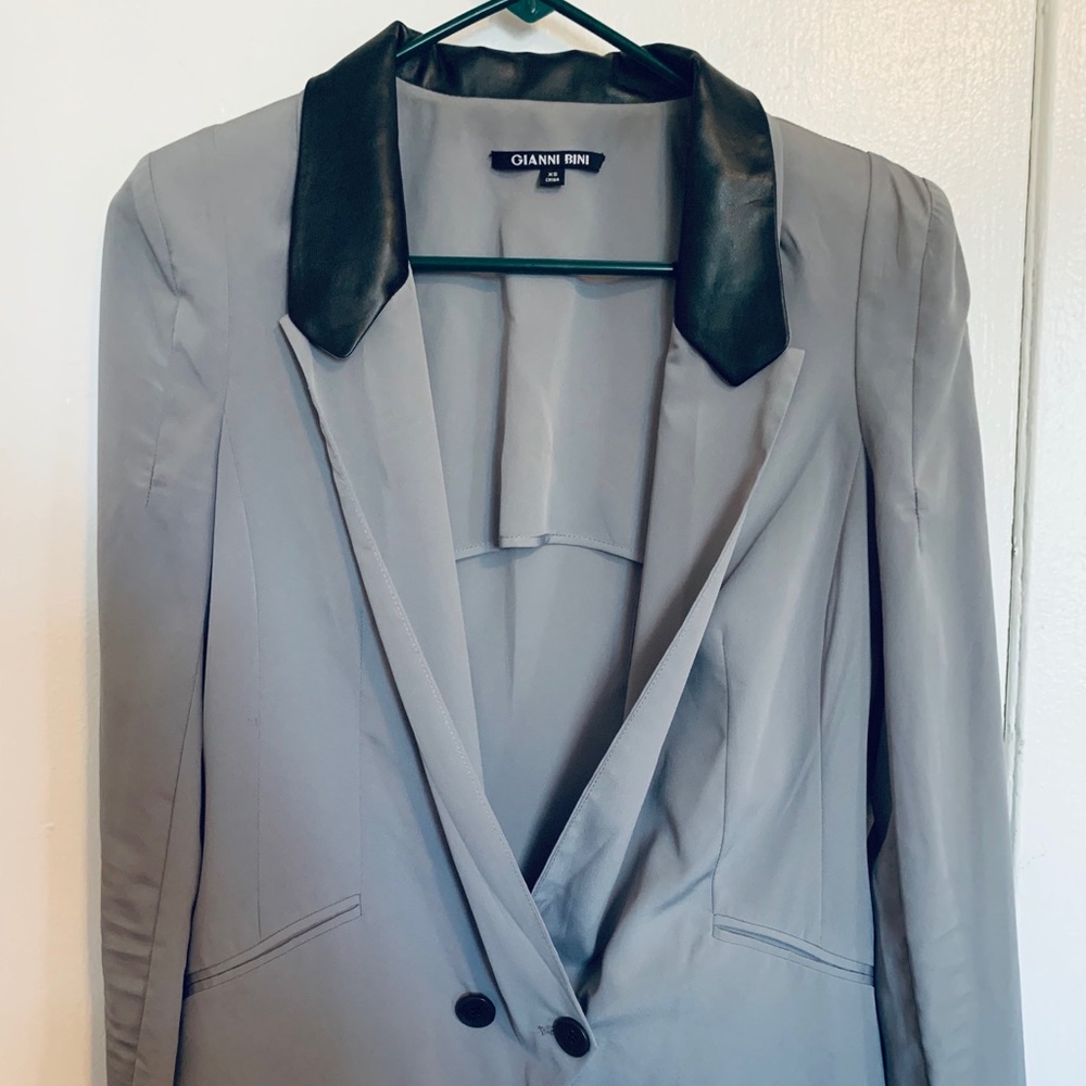 Gianni Bini Light Grey Blazer with Leather Collar